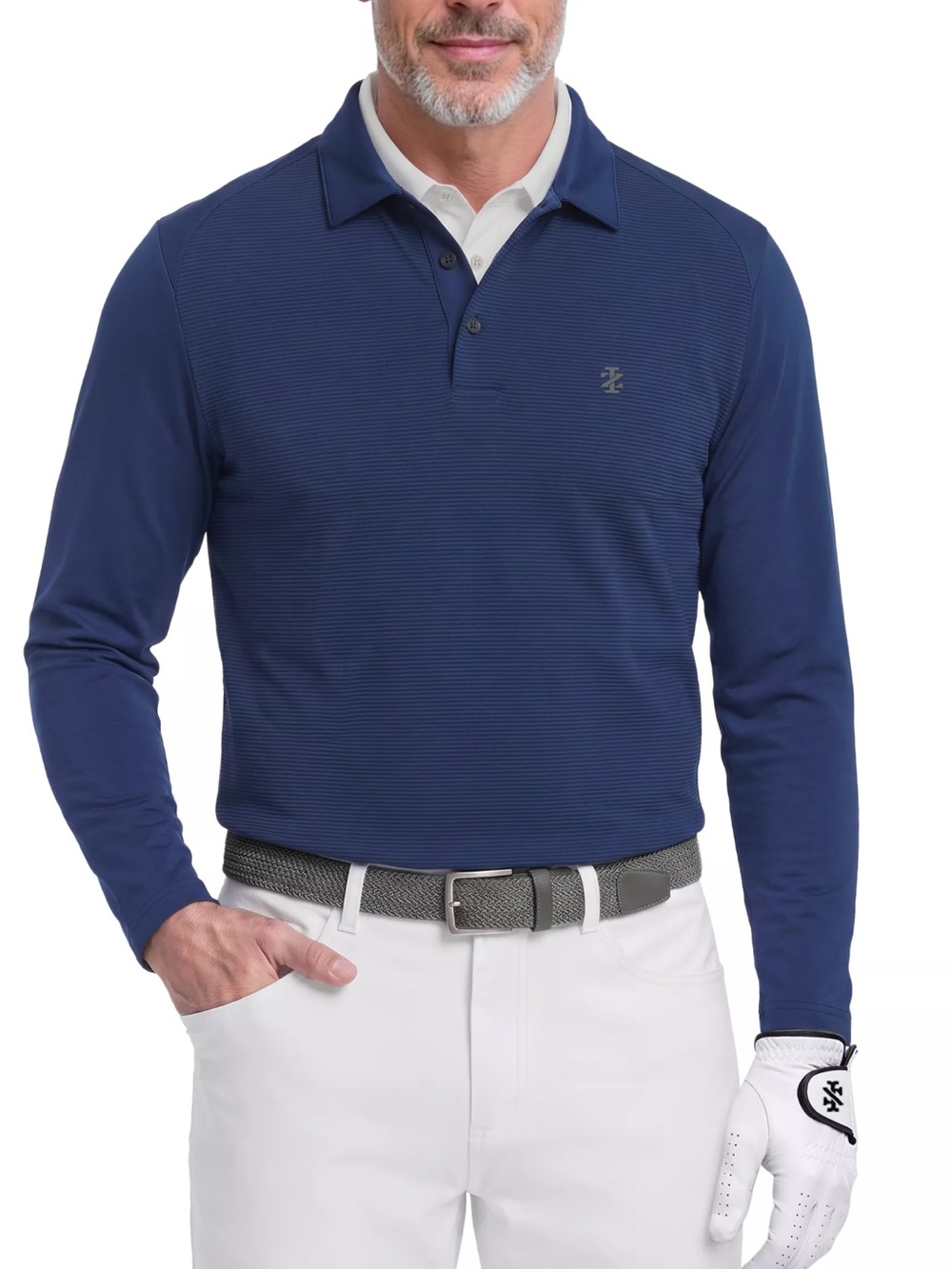 New Men’s IZOD Golf Long Sleeve Performance Polo in Navy Blazer XL